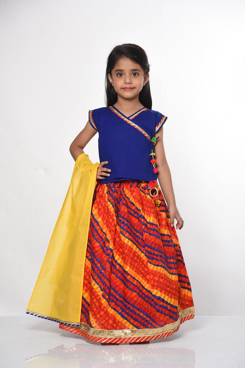 Cotton Lehenga --- Leheria Red and Blue