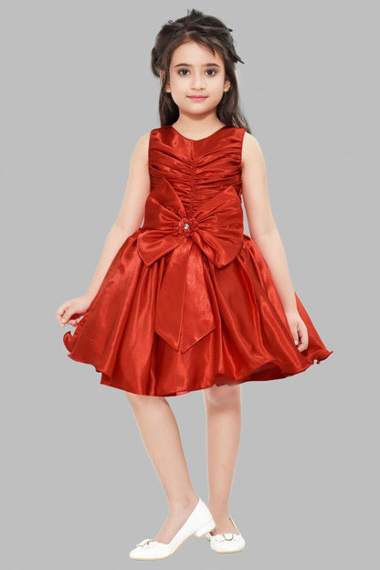 Satin Bow Dress -Red