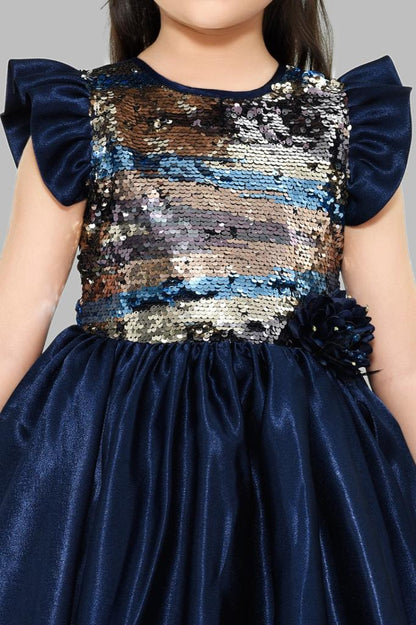 Navy Sequins Satin Dress