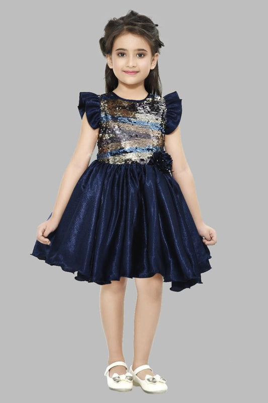 Navy Sequins Satin Dress