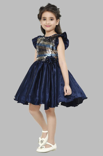 Navy Sequins Satin Dress