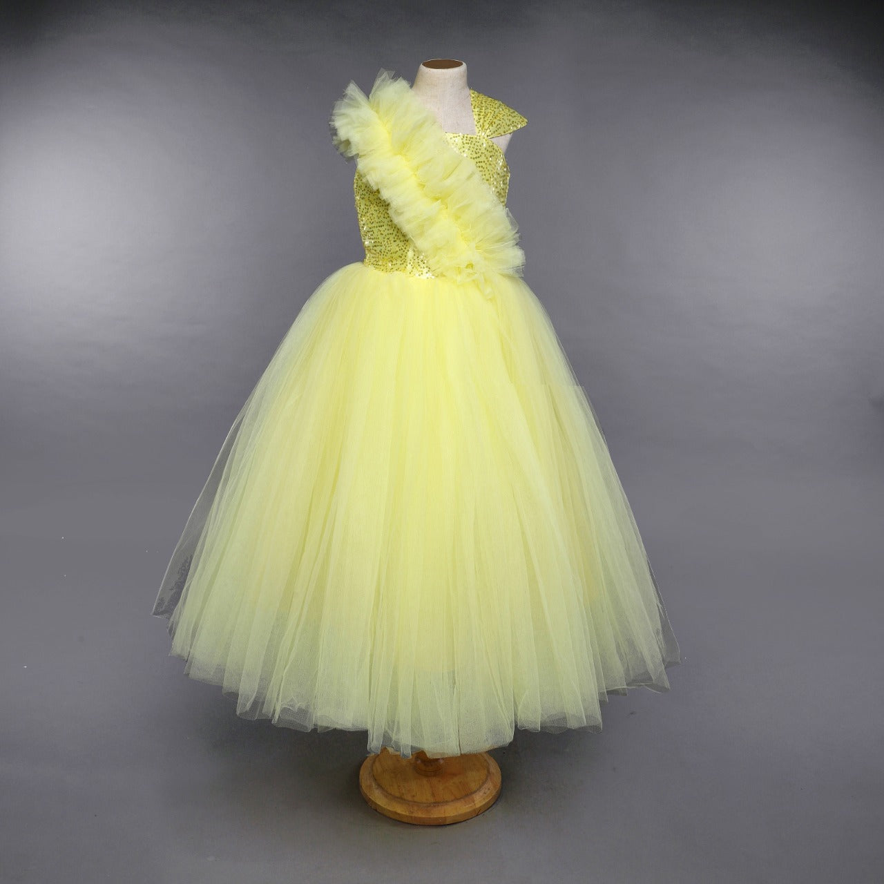 Yellow Ruffled  Sequins Bodice Gown