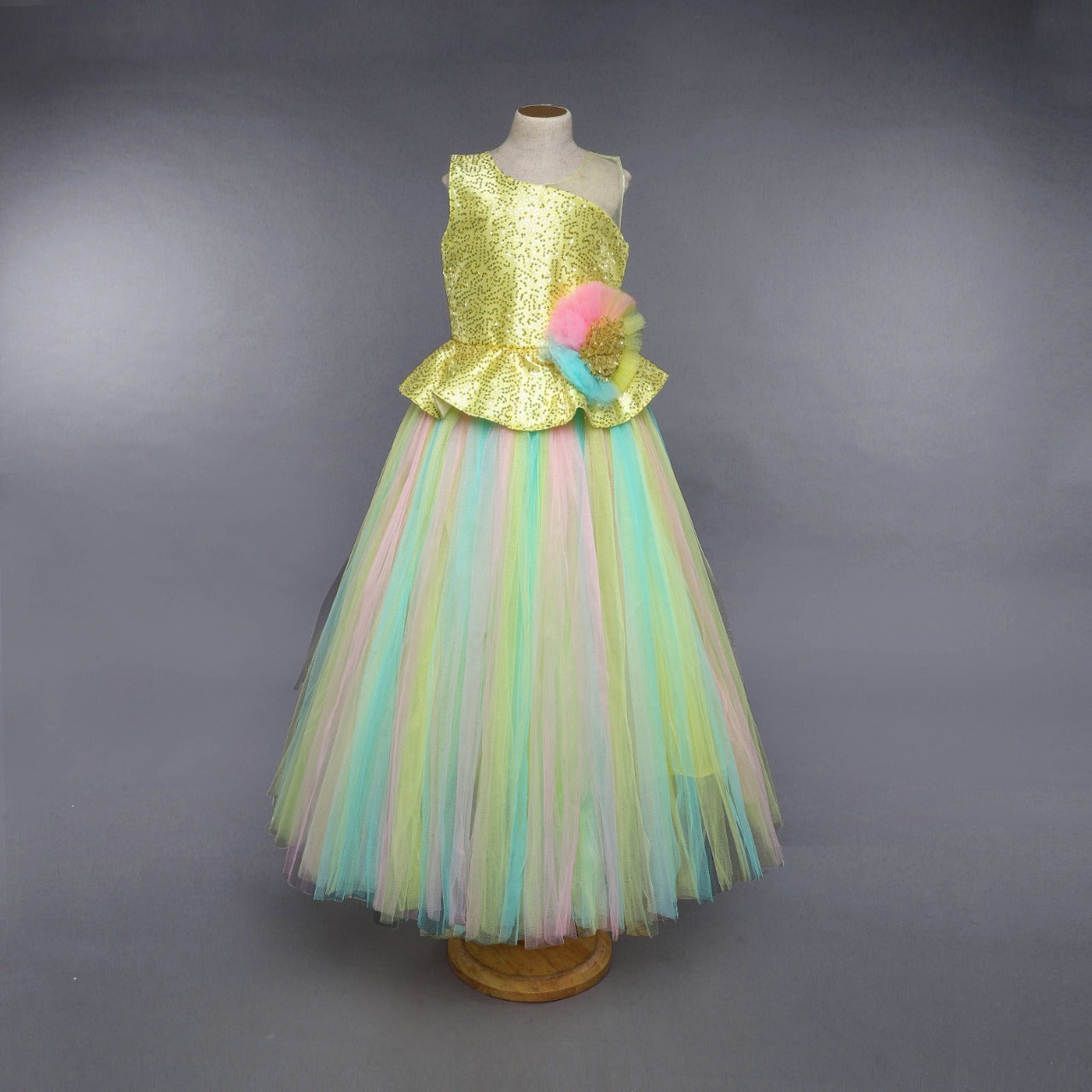 Yellow Sequins Peplum  Tutu Gown