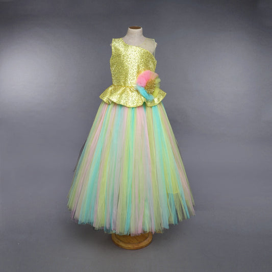 Yellow Sequins Peplum  Tutu Gown