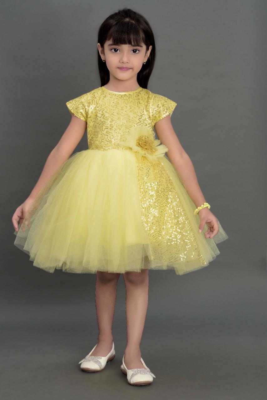 Yellow Sequins Party  Frock