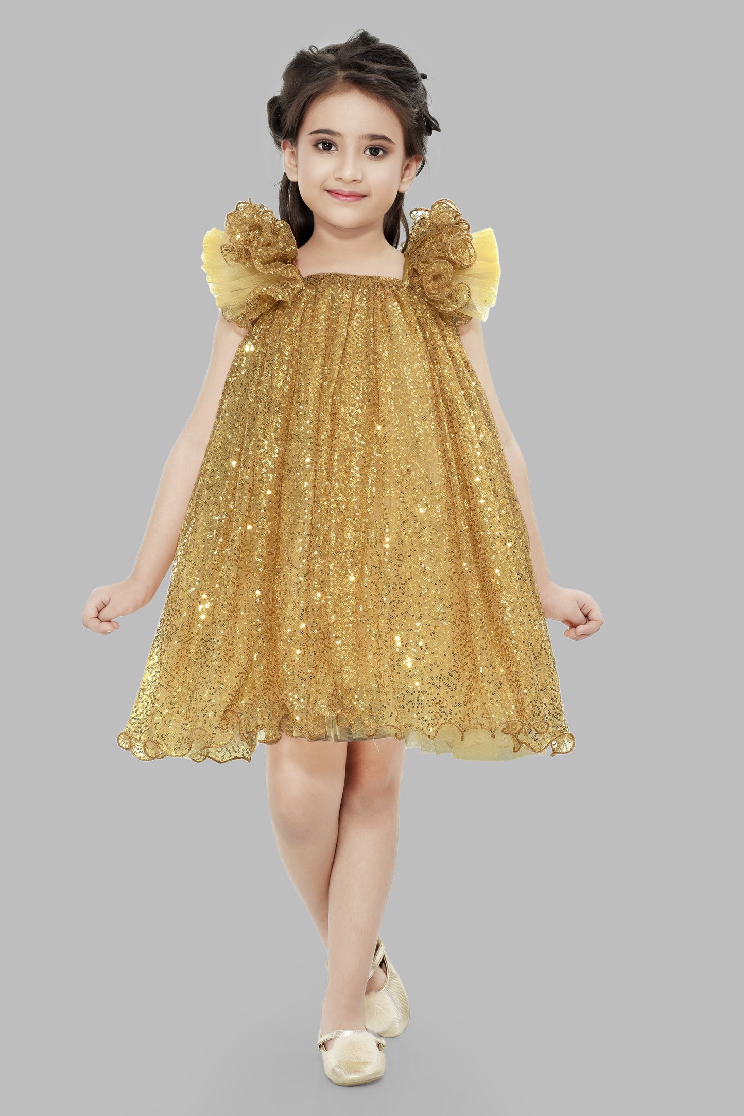 A Line Sequins Gold Dress