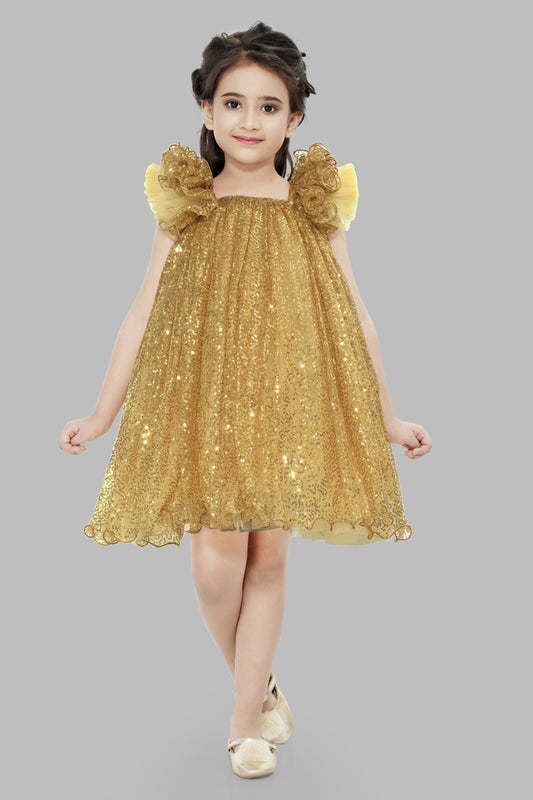 A Line Sequins Gold Dress