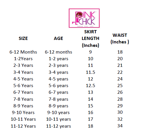 Tutu skirts size sales chart